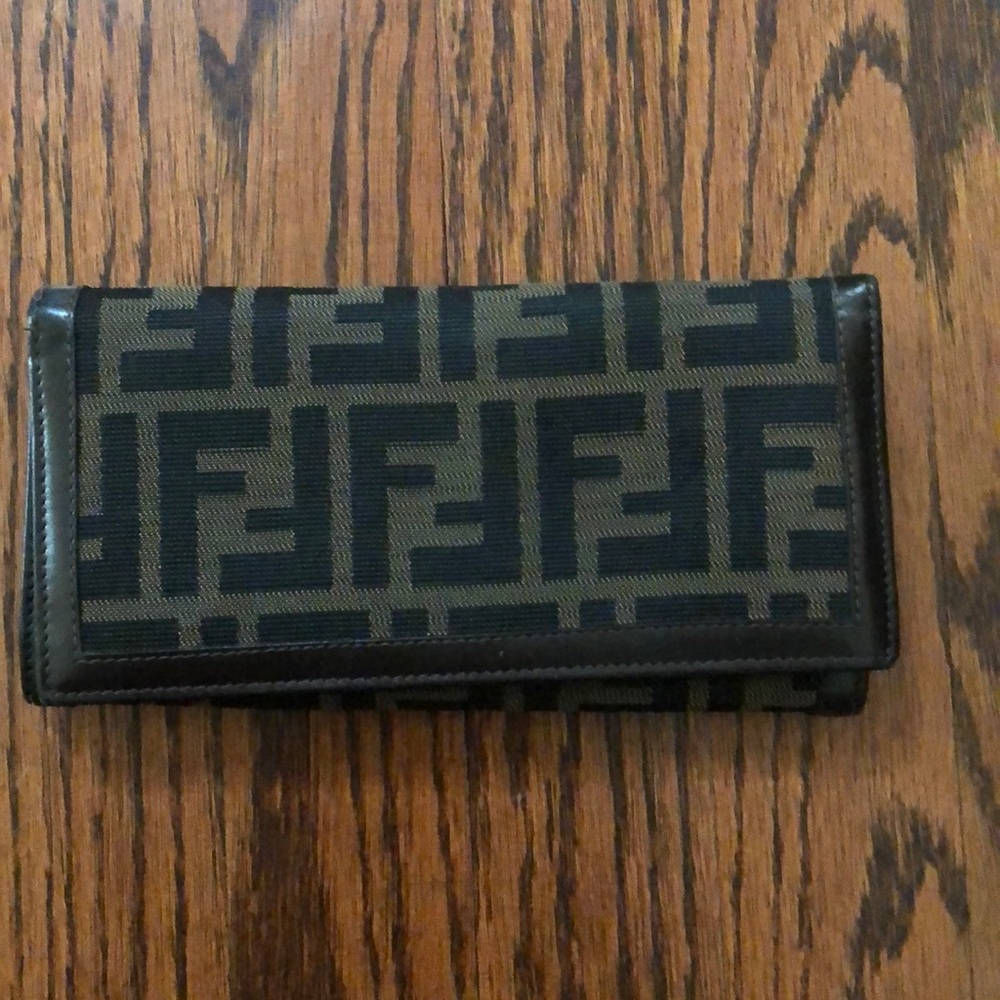 Authentic Fendi Leather Trim Zucca Wallet